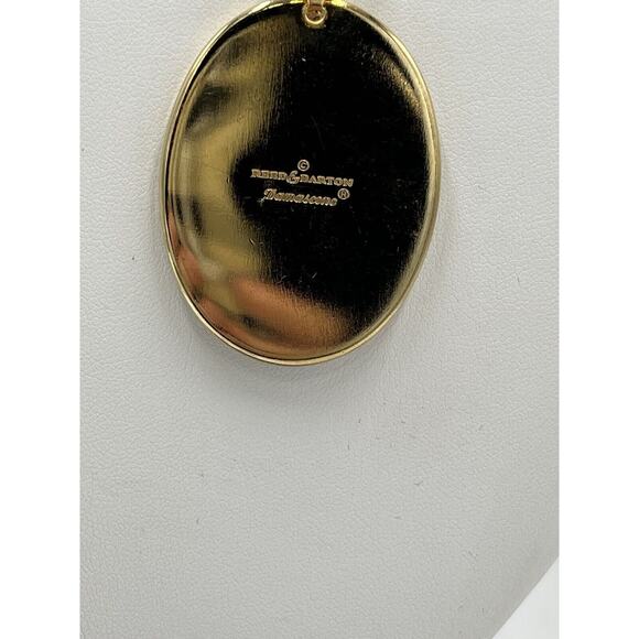 Reed & Barton Damascene Orange flowers Oval Pendant Gold Tone Necklace - Picture 11 of 13